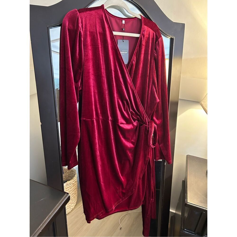 NEW Burgundy Wrap Velvet Formal Maxi Dress 4X